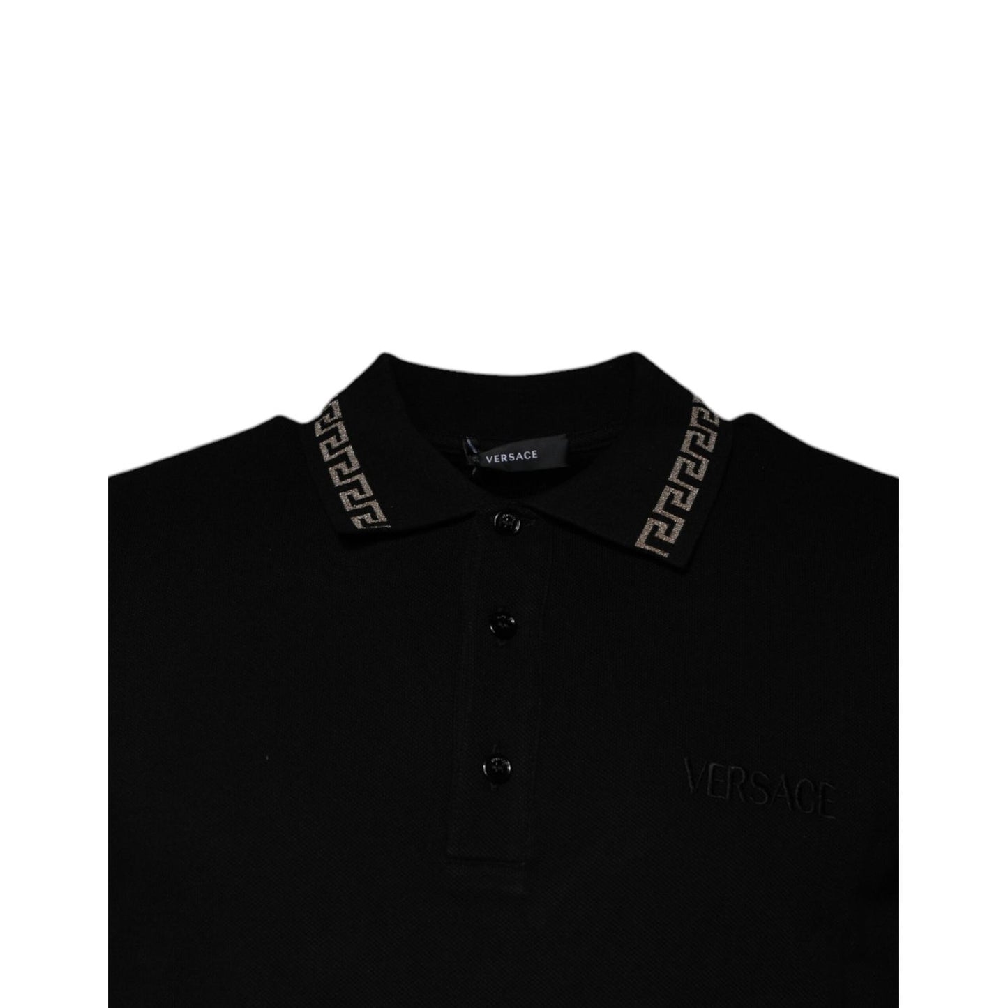 Versace Black Viscose Collared Polo Short Sleeves T-shirt