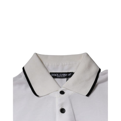 Dolce & Gabbana Off White Crown Cotton Collared Polo T-shirt