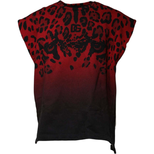 Dolce & Gabbana Red Leopard Print Cotton Sleeveless T-shirt