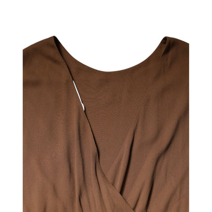 Fabiana Filippi Brown Sleeveless Deep V-neck A-line Long Maxi Dress