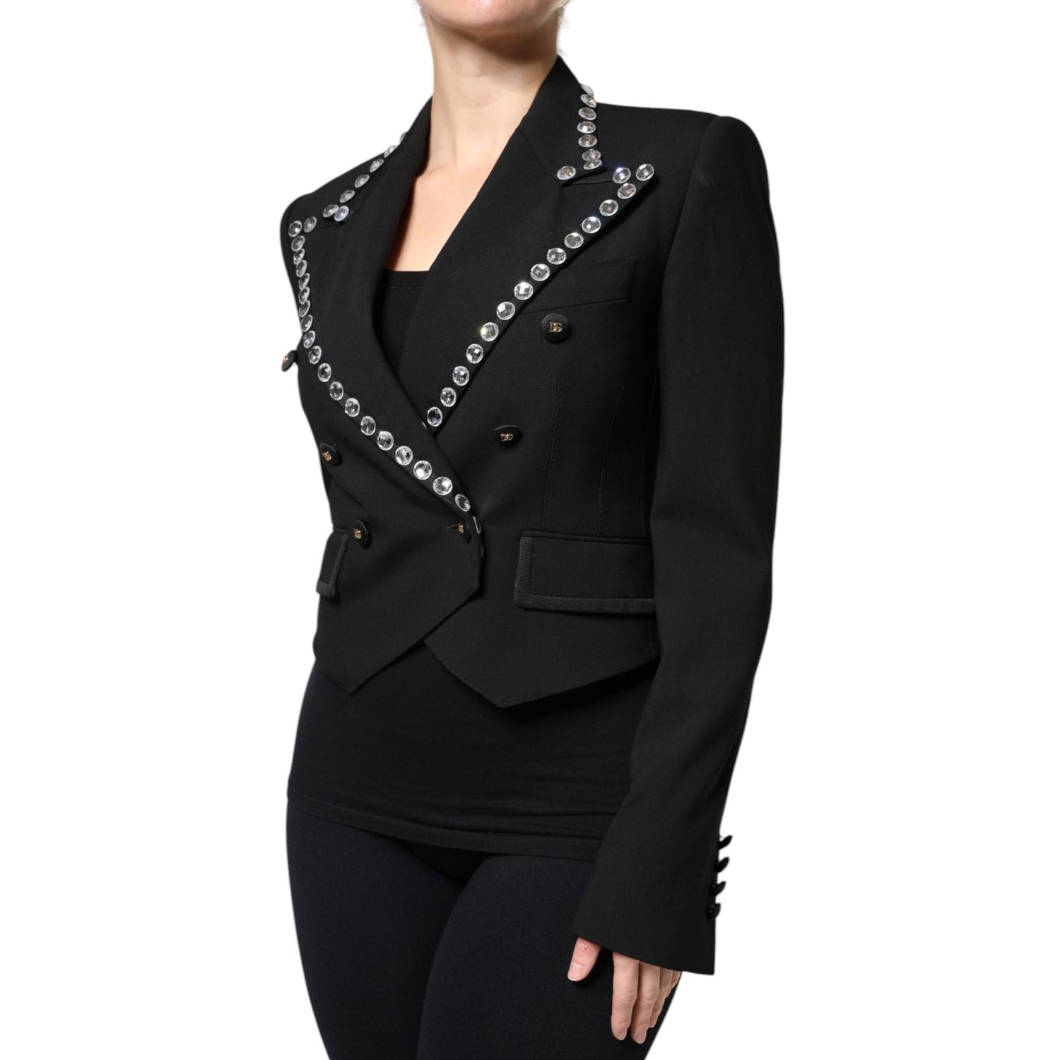 Dolce & Gabbana Black Crystal Double Breasted Blazer Jacket