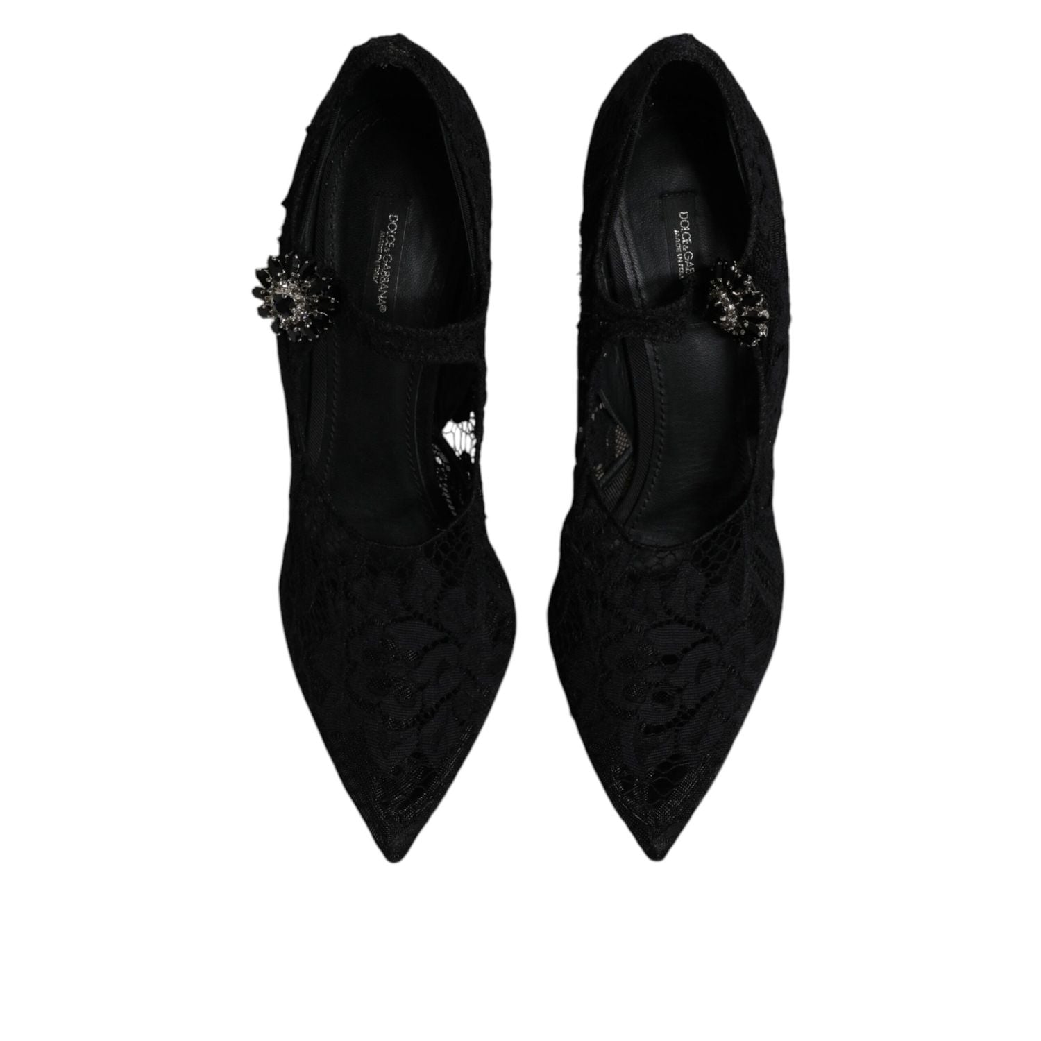 Dolce & Gabbana Black Lace Crystals Mary Jane Pumps Shoes