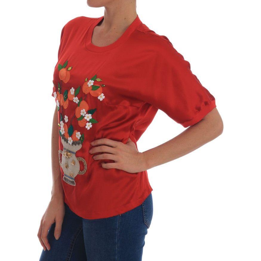 优雅红色丝绸水晶缀饰衬衫