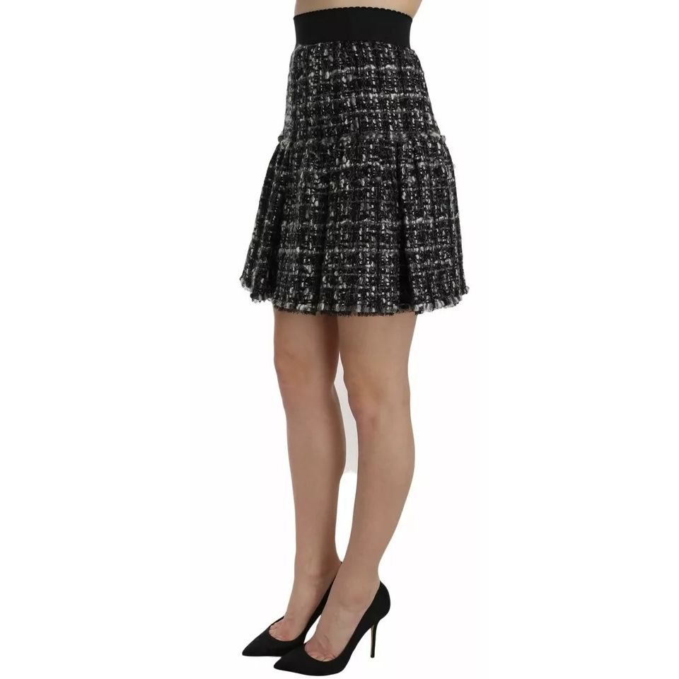 Dolce & Gabbana Black Check Flounce Detailed Wool Mini Skirt