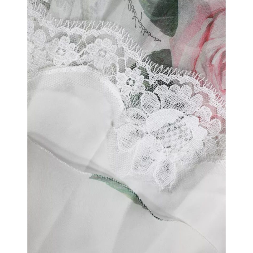 Dolce & Gabbana White Silk Floral Print A-line Midi Dress