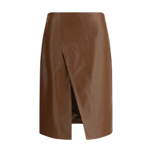 Loulou Studio Ekare lambskin skirt with asymmetrical front slit and back zipper closure, in a modern elegant design.