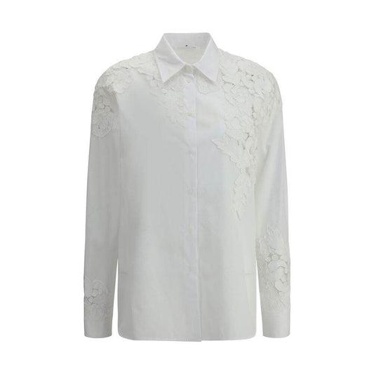 Ermanno Scervino embroidered shirt with floral details and classic collar, showcasing elegance and sophistication in white.