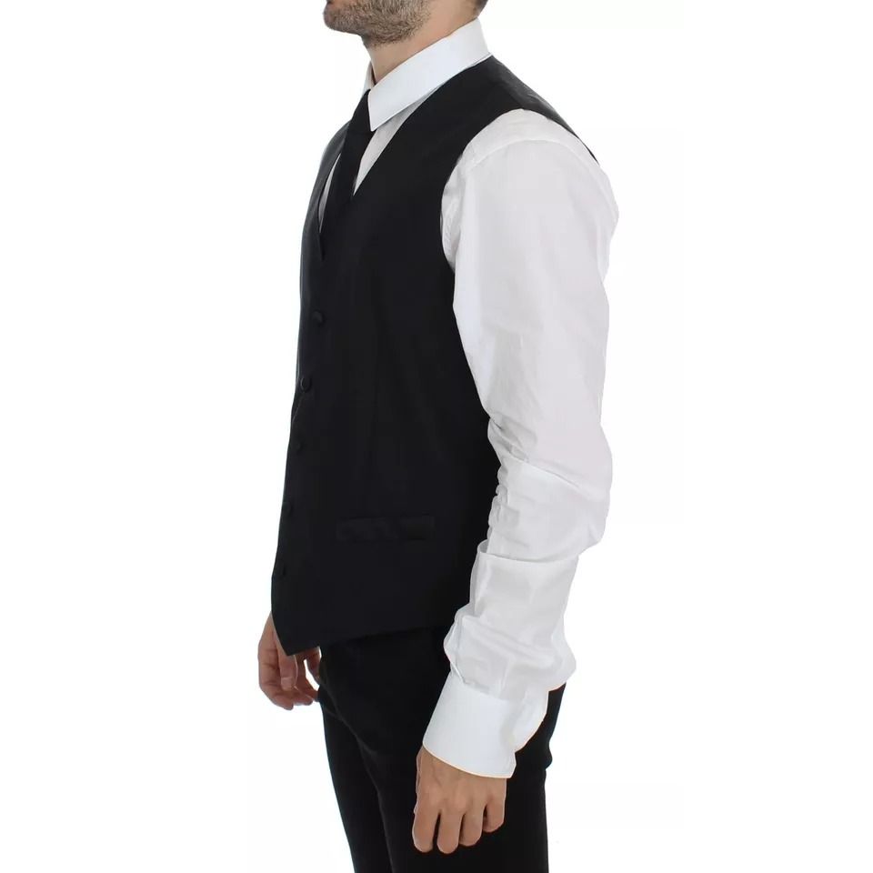 Dolce & Gabbana Black Wool Silk Dress Gilet Jacket Vest