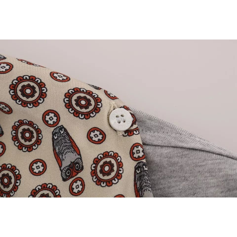 Dolce & Gabbana Gray Cotton Owl Silk Scarf Top T-shirt