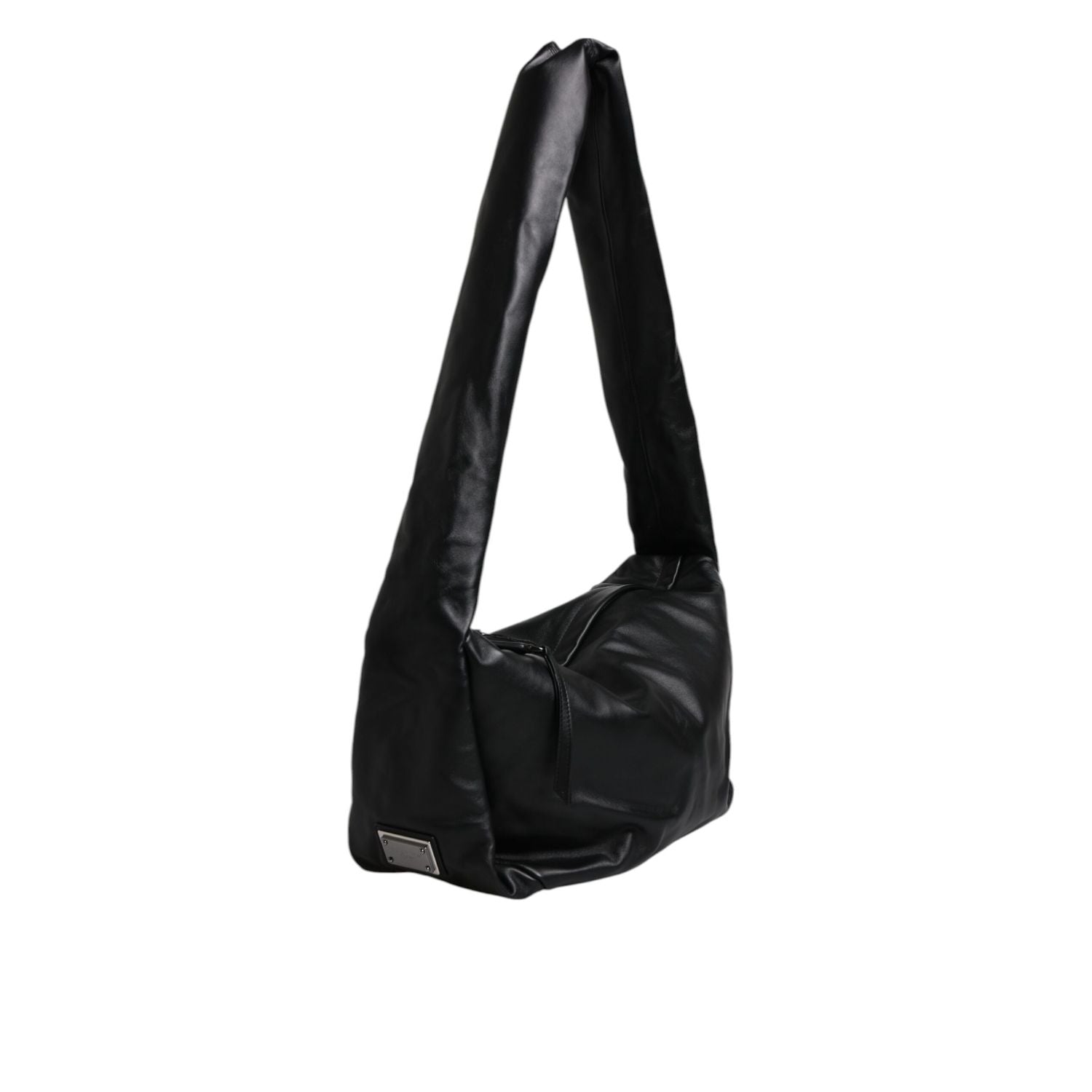 Dolce & Gabbana Black Leather Logo Plaque Shoulder Bag