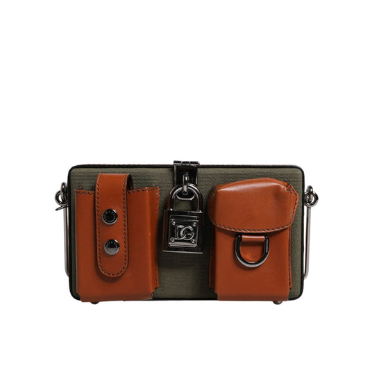 Dolce & Gabbana Green Brown Leather Clutch Purse Bag BAG4177