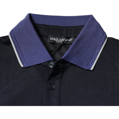 Dolce & Gabbana Blue Silk Collared Short Sleeves Polo T-shirt