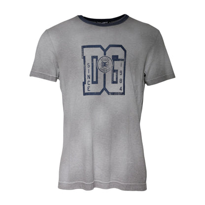 Dolce & Gabbana Gray Logo Print Cotton Crew Neck T-shirt