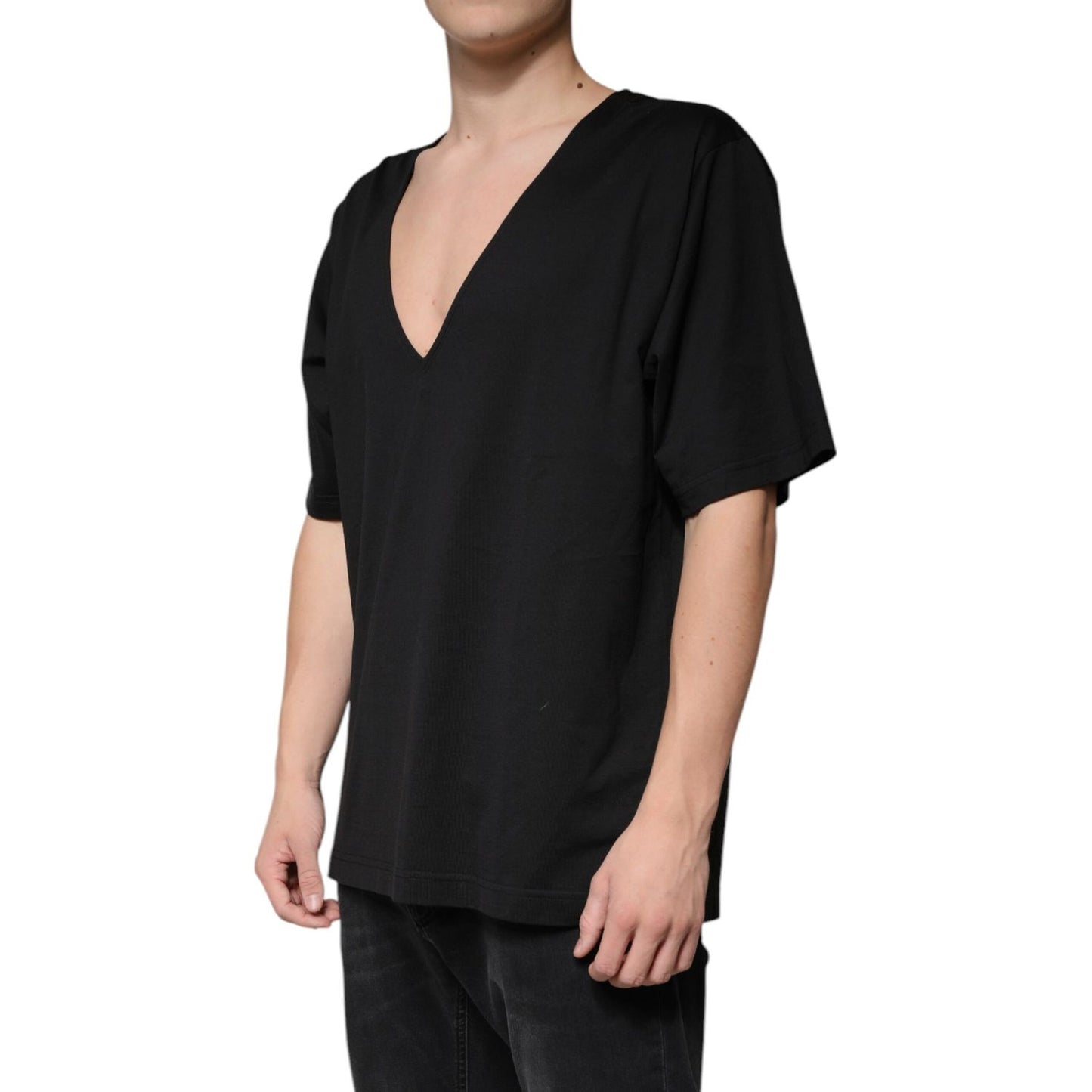 Dolce & Gabbana Black Cotton V-neck Short Sleeves T-shirt