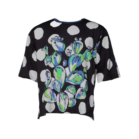 Dolce & Gabbana Black White Printed Cotton Crew Neck T-shirt Dolce & Gabbana