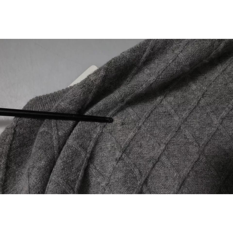 Ballantyne Gray Cashmere Argyle Intarsia Knit Crew Neck Sweater