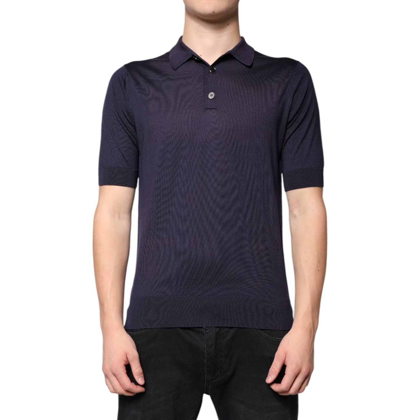 Dolce & Gabbana Blue Silk Collared Short Sleeves Polo T-shirt TSH87778-48
