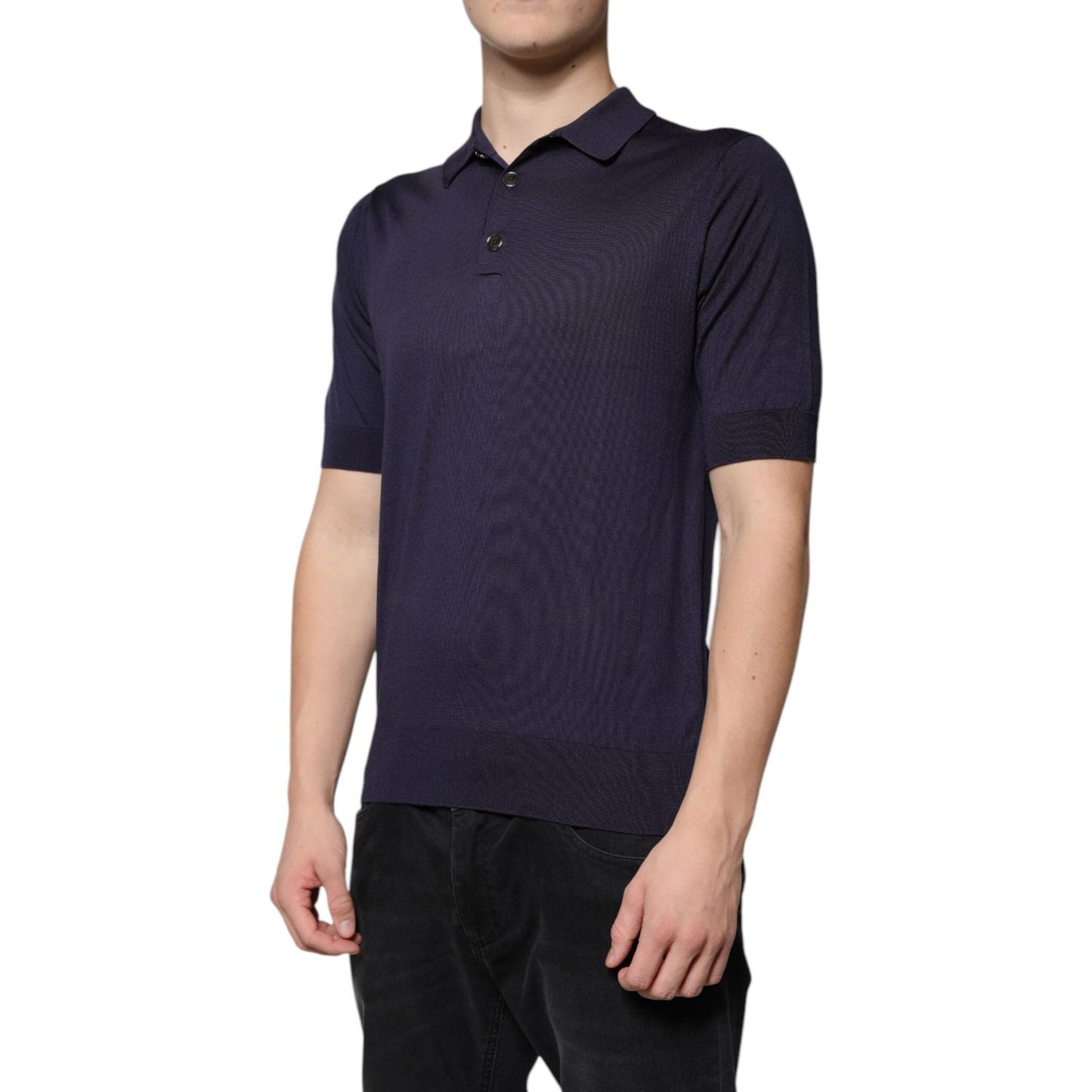 Dolce & Gabbana Blue Silk Collared Short Sleeves Polo T-shirt TSH87778-48
