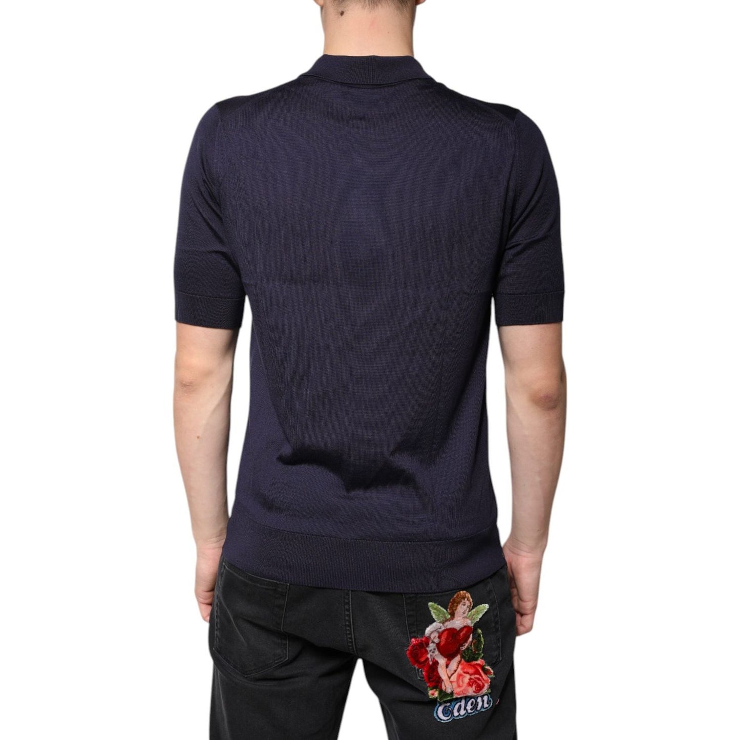 Dolce & Gabbana Blue Silk Collared Short Sleeves Polo T-shirt TSH87778-48
