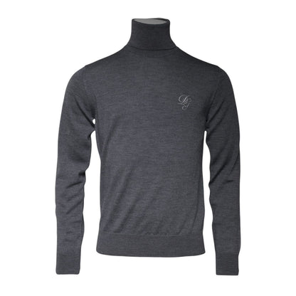 Dolce & Gabbana Gray Wool Logo Turtleneck Pullover Sweater