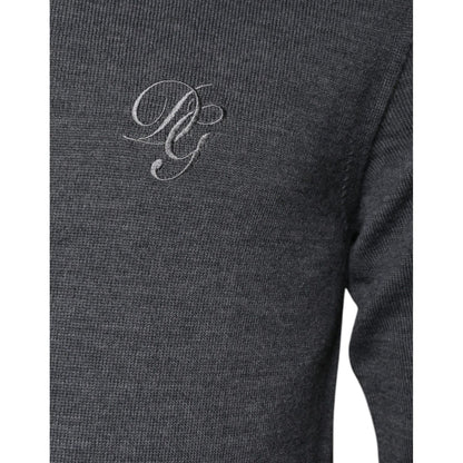 Dolce & Gabbana Gray Wool Logo Turtleneck Pullover Sweater