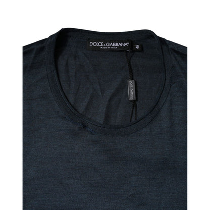 Dolce & Gabbana Dark Blue Silk Crew Neck Short Sleeve T-shirt