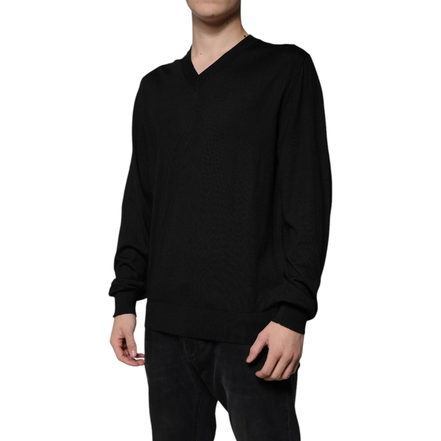 Dolce & Gabbana Black Cashmere V-neck Pullover Sweater