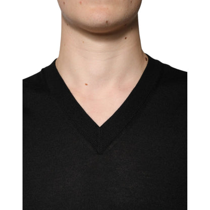 Dolce & Gabbana Black Cashmere V-neck Pullover Sweater