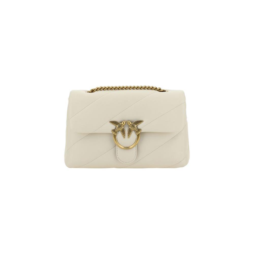 PINKO White Calf Leather Bos Taurus Shoulder Bag