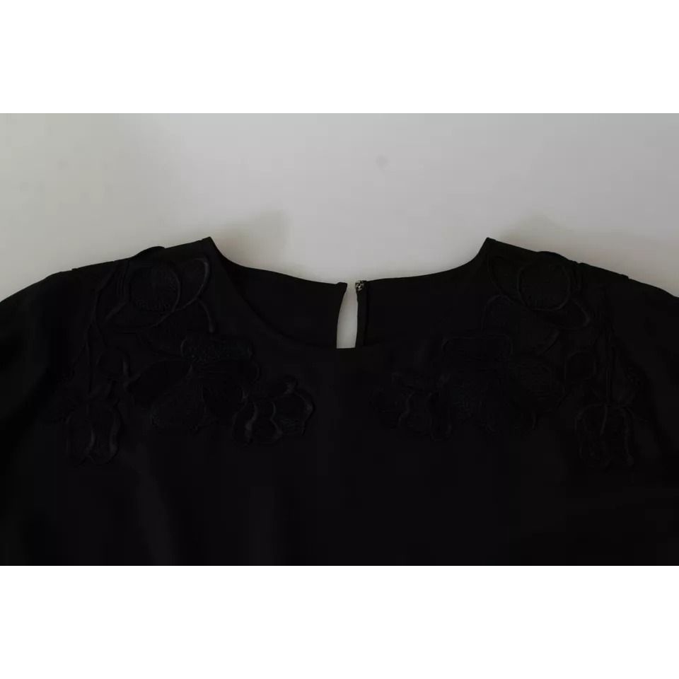 Dolce & Gabbana Black Floral Embroidered Blouse Silk Top