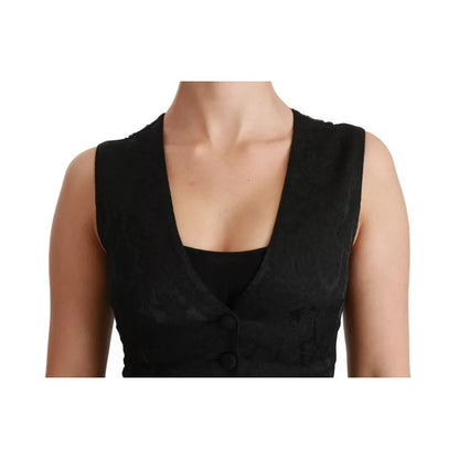 Dolce & Gabbana Black Lace Waistcoat Slim Vest Silk Top