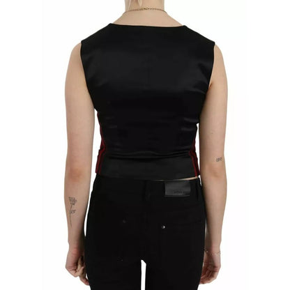Dolce & Gabbana Red Black Stripe Vest Waistcoat Blouse Top