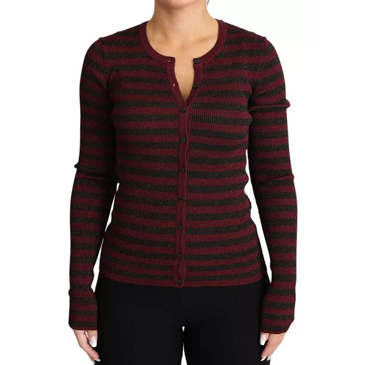 Dolce & Gabbana Black Red Striped Womens Cardigan Sweater