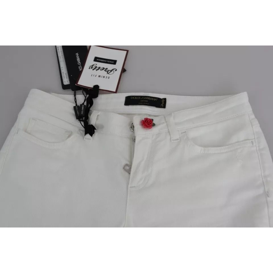 Dolce & Gabbana White Cotton Distressed Pretty Fit Denim Jeans