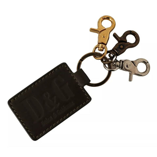 Dolce & Gabbana Green Leather D&G Logo Metal Ring Hook Keyring Keychain SMY1007023