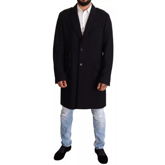 Dolce & Gabbana Blue Trench Coat Long Wool Stretch Jacket