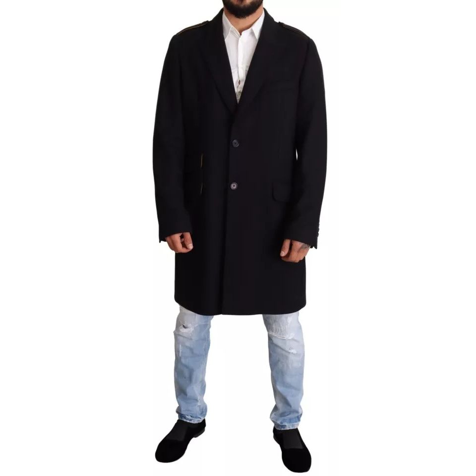 Dolce & Gabbana Blue Trench Coat Long Wool Stretch Jacket