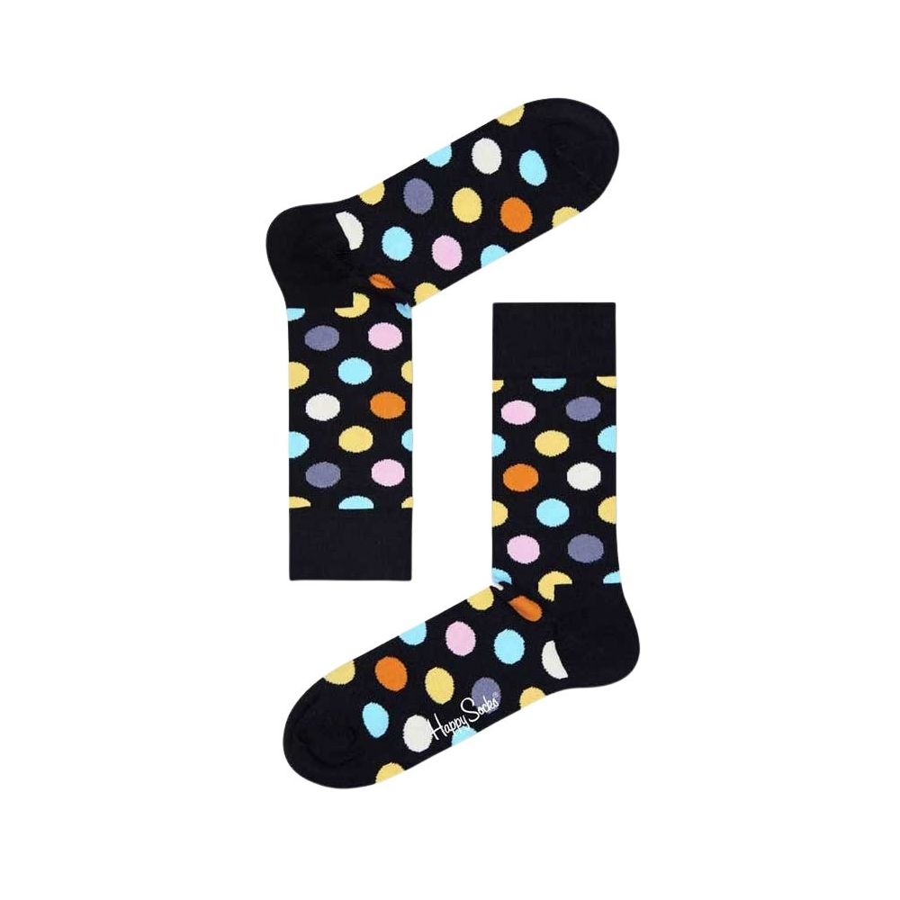 Happy Socks Black Cotton Socks with vibrant polka dots pattern, made from a soft cotton blend for comfort and style.