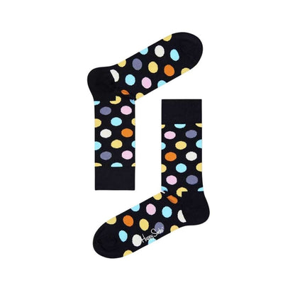 Happy Socks Black Cotton Socks with vibrant polka dots pattern, made from a soft cotton blend for comfort and style.