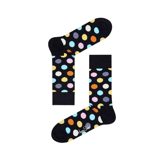 Happy Socks Black Cotton Socks with vibrant polka dots pattern, made from a soft cotton blend for comfort and style.