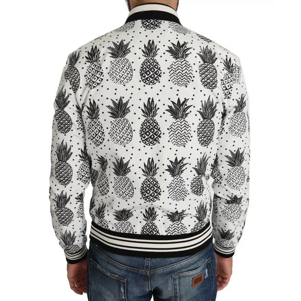 Dolce & Gabbana White Black Pineapple Bomber Coat Jacket