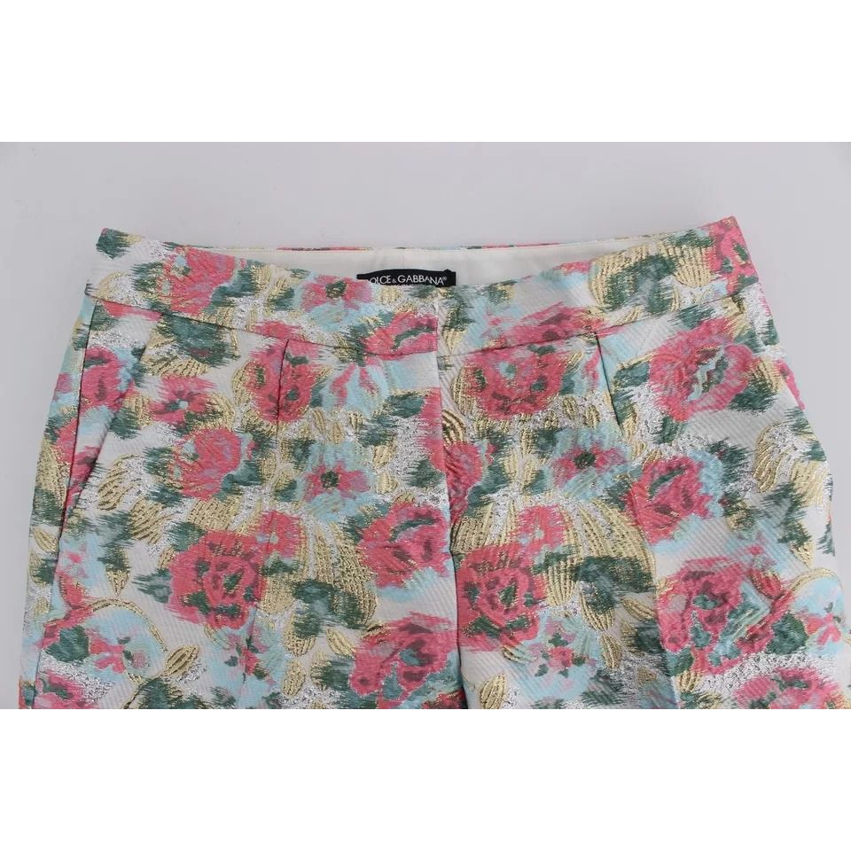 Dolce & Gabbana White Pink Floral Brocade Pants
