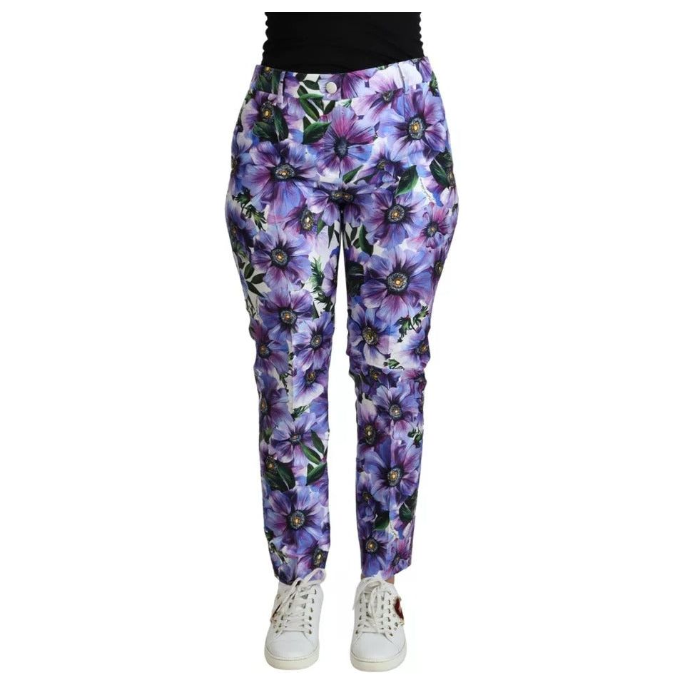 Dolce & Gabbana Purple Floral Print Tapered Cotton Pants PAN71555-42