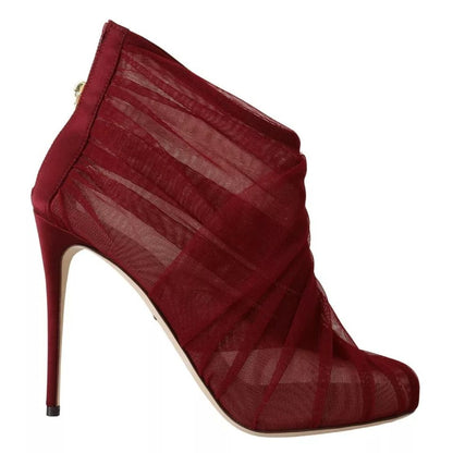 Dolce & Gabbana Red Tulle Ankle Boots Stiletto Heels Shoes
