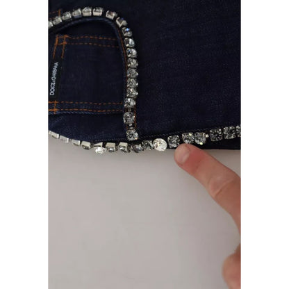 Dolce & Gabbana Blue Denim Stretch Crystal Hot Pants Shorts