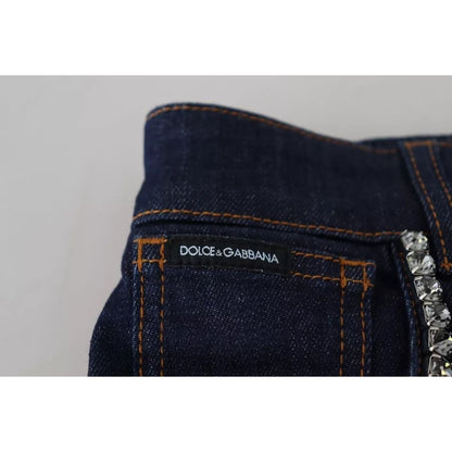 Dolce & Gabbana Blue Denim Stretch Crystal Hot Pants Shorts