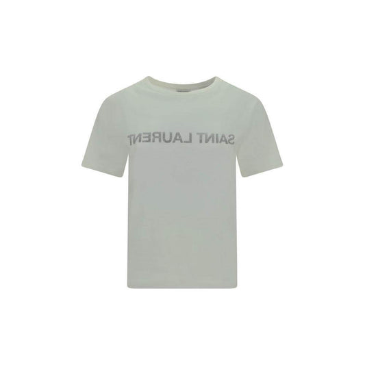 Saint Laurent cotton T-shirt with ribbed crew neck and iconic monogram, monochrome pattern, regular fit.