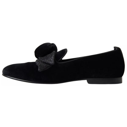 Dolce & Gabbana Black Velvet Flats Bow Young Queen Shoes