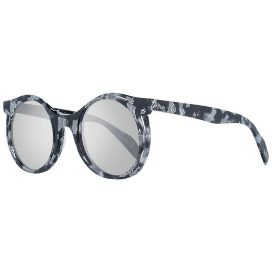 Yohji Yamamoto gray men sunglasses with round mirrored lenses, full-rim plastic frame, and 100% UVA/UVB protection, styled for men.