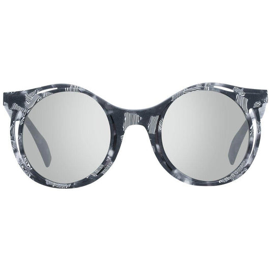 Yohji Yamamoto gray round men's sunglasses with mirrored lenses, full-rim plastic frame, UVA/UVB protection, size 47-25-145.